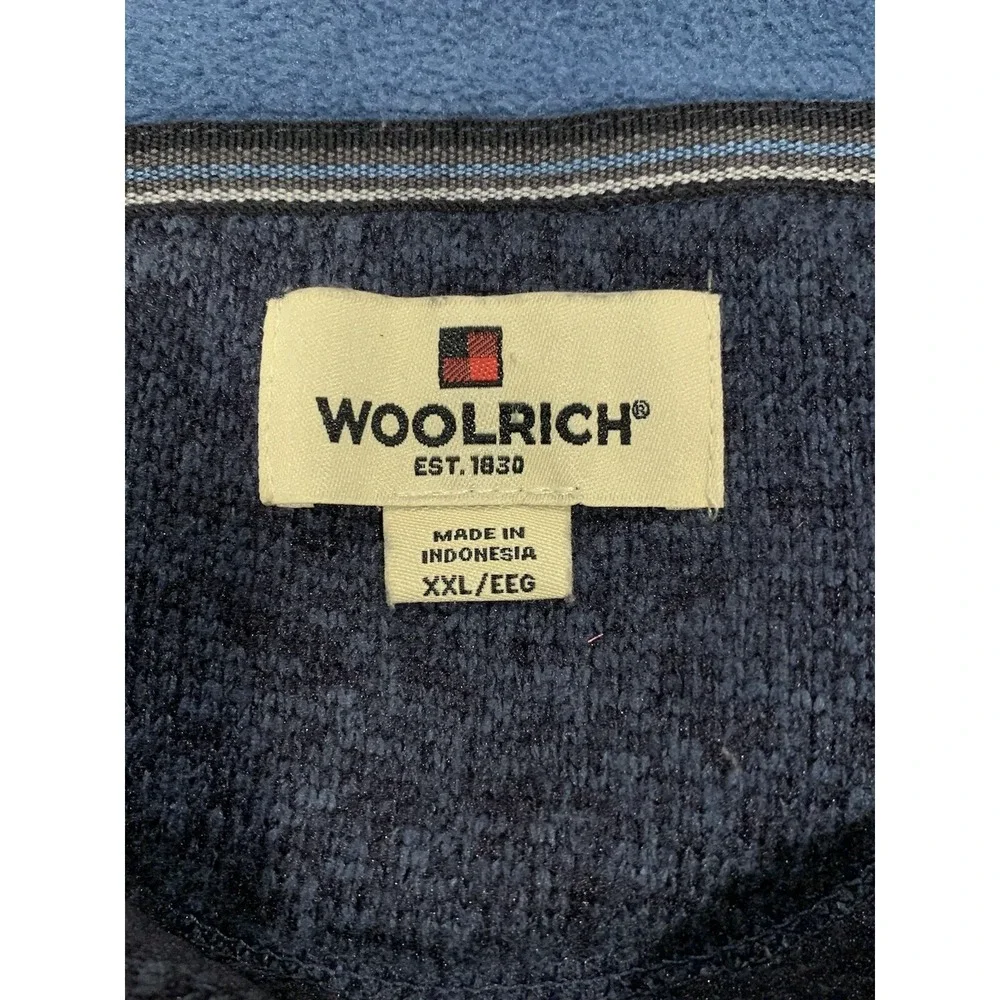 Woolrich‎ Men Blue Angler 1/4 Zip Pocket Fleece Pullover Sweater Jacket 2XL XXL